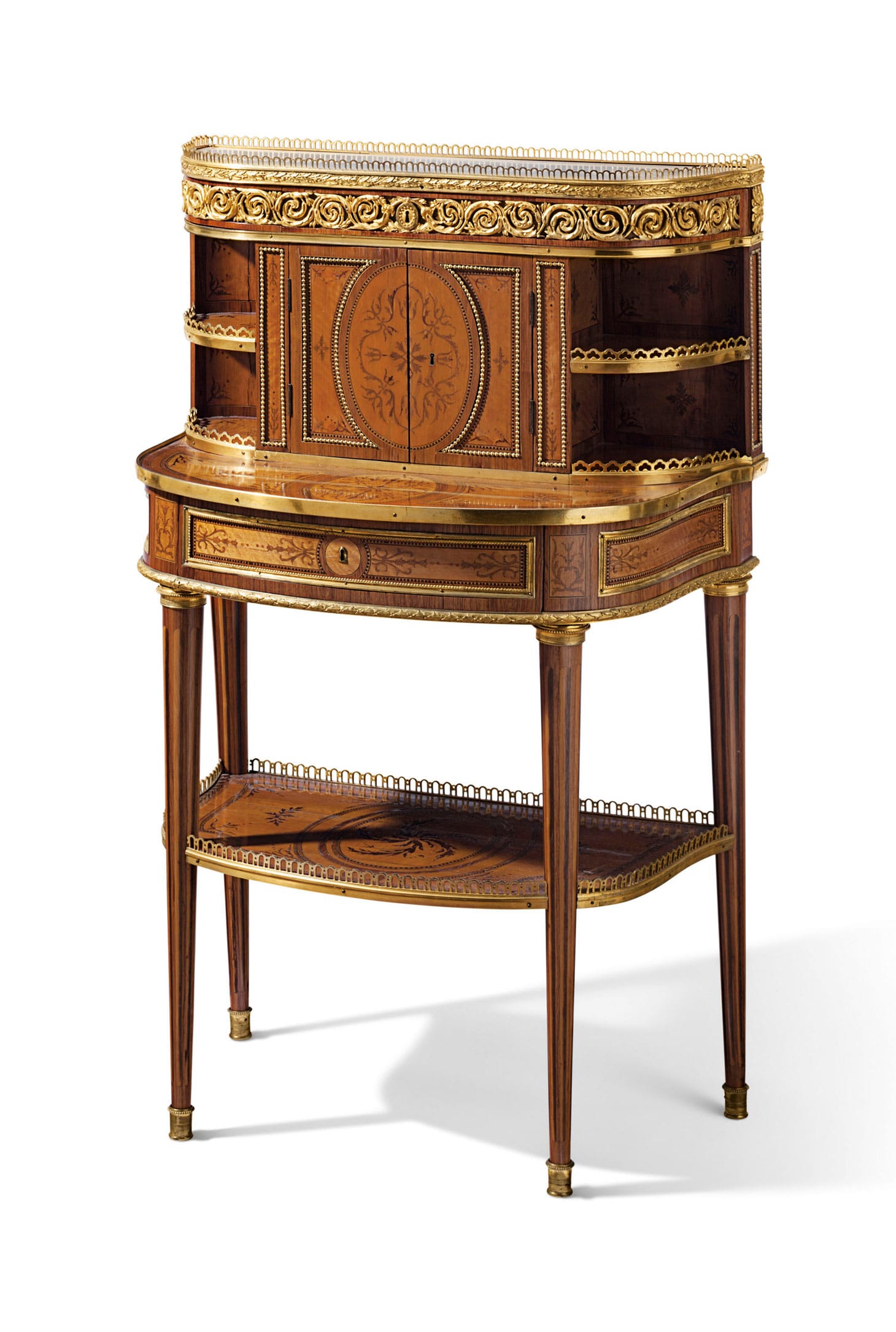 Roger Vandercruse, a Luis XVI ormolu-mounted bois citronnier, tulipwood and amaranth bonheur du jour (c. 1780), 43 inches high, 27 ½ inches wide, 16 ½ inches deep (image courtesy Christie's)