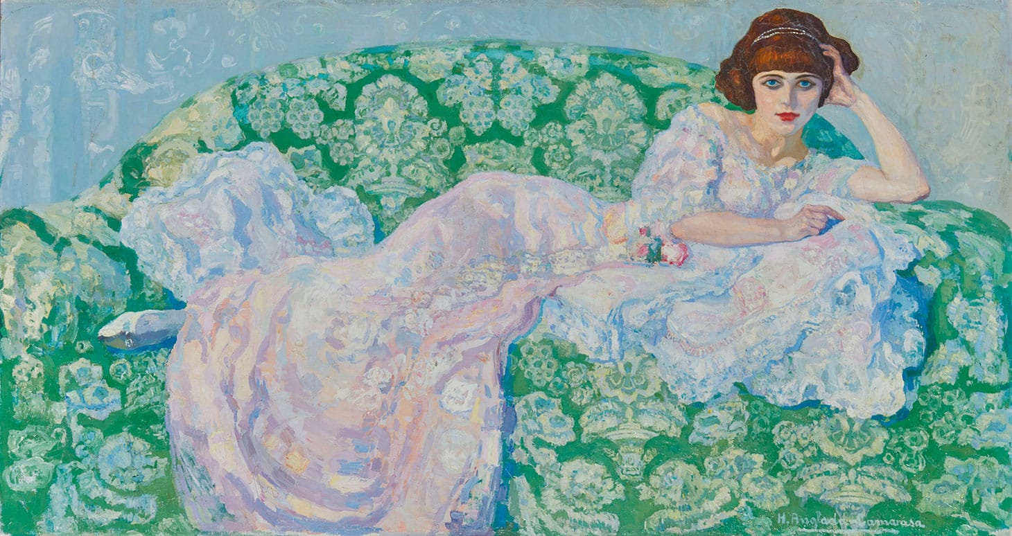 Hermenegildo Anglada-Camarasa, "La gata rosa," 40 7/8 x 74 7/8 inches (image courtesy Christie's)