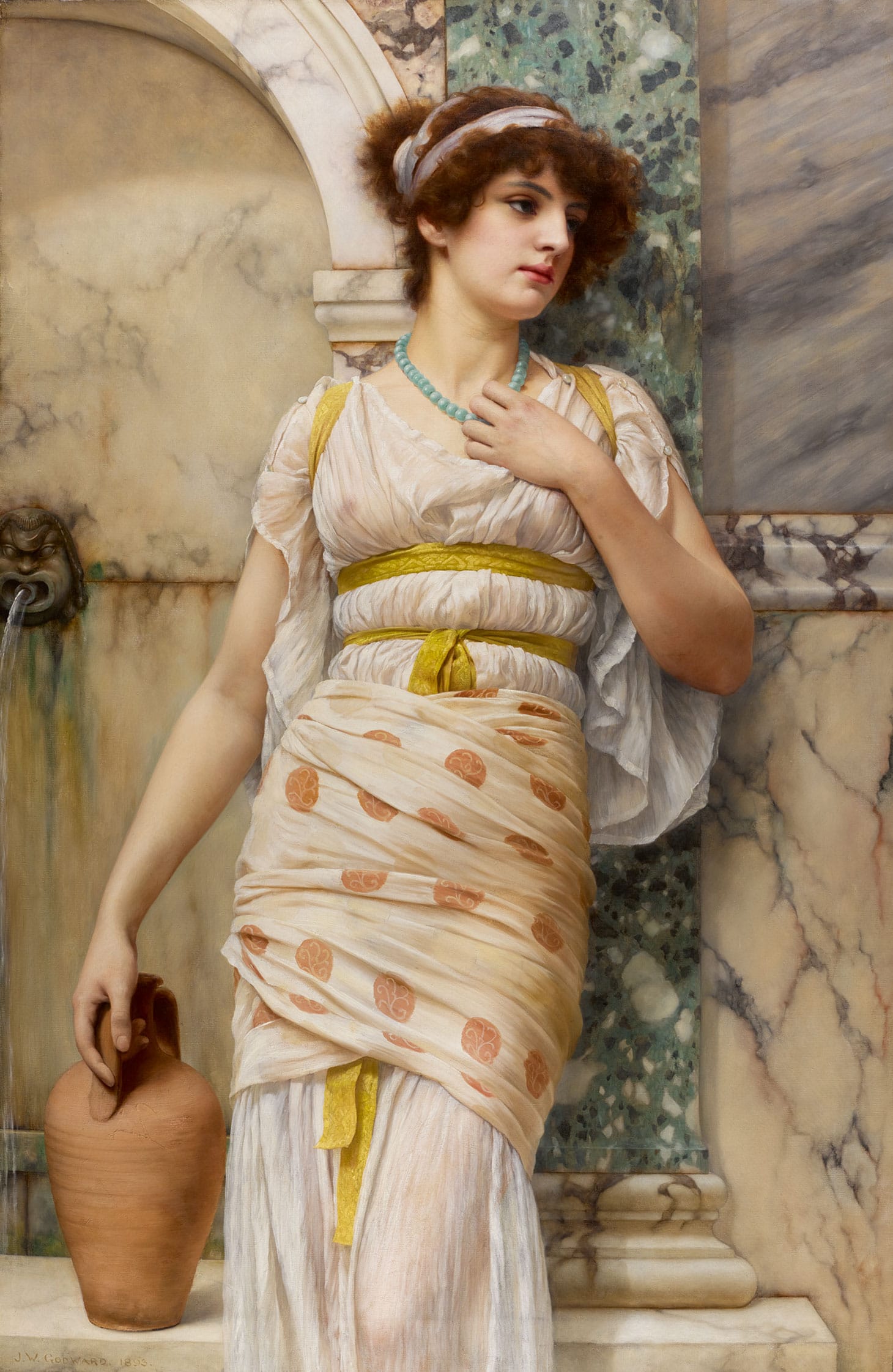 John William Godward, "At the Fountain" (1893), oil on canvas, 55 x 37 inches (image courtesy Sotheby's)