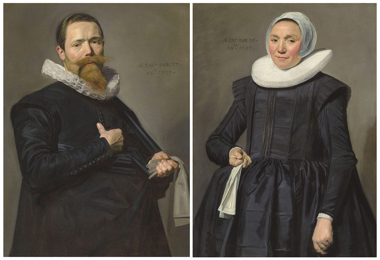 Frans Hals, "Portrait of a gentleman, aged 37; and Portrait of a lady, aged 36" (1637), oil on canvas 36 5/8 x 27 inches (image courtesy Christie's)