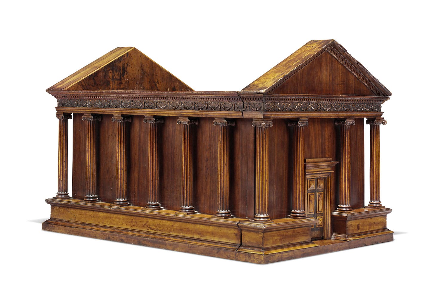 An Italian fruitwood architectural model of a temple, late 18th/early 19th century, 17 inches high, 26 1/4 inches wide, 18 inches deep (image courtesy Christie's)
