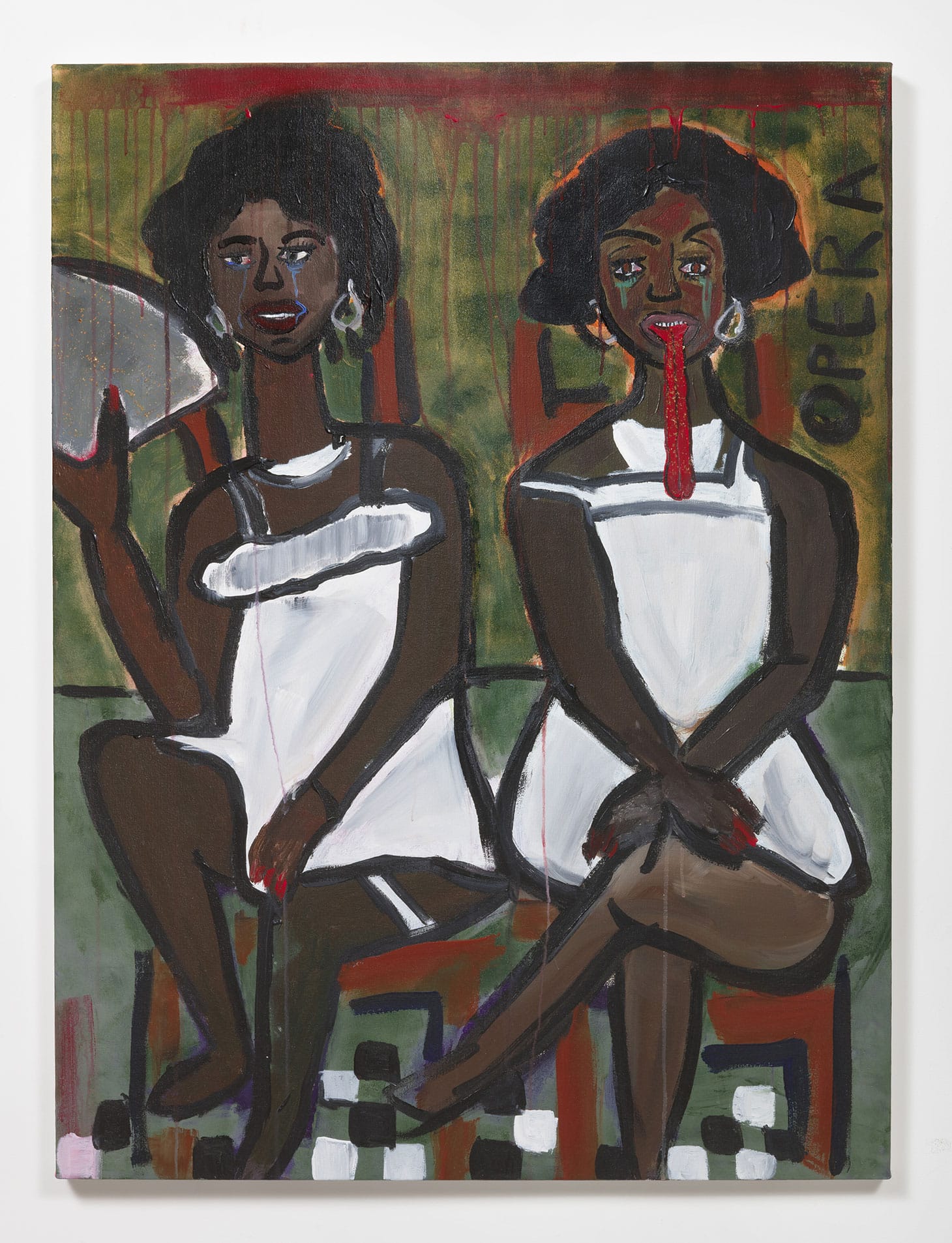 Cassi Namoda, "Sasha and Zamani's Tropical Romance" (2018), acrylic on canvas, 48 x 36 inches (image courtesy the artist and Ghebaly Gallery, Los Angeles, photo by Robert Wedemeyer)