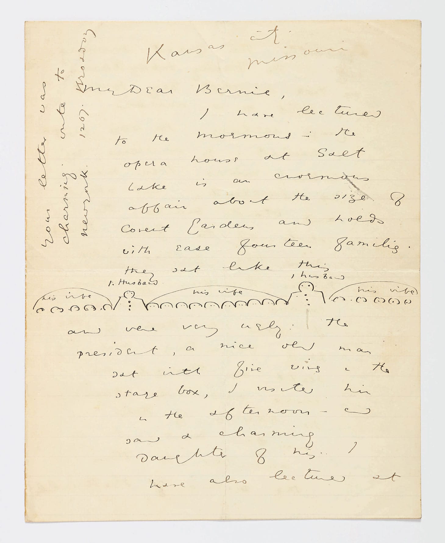 Autograph letter signed "Oscar Wilde," eight pages on two bifolia of different sizes (the smaller one, 9 7/8 x 7 7/8 inches, the larger one, 10 5/8 x 8 5/8 inches), with ink sketch on the first page (image courtesy Sotheby's)