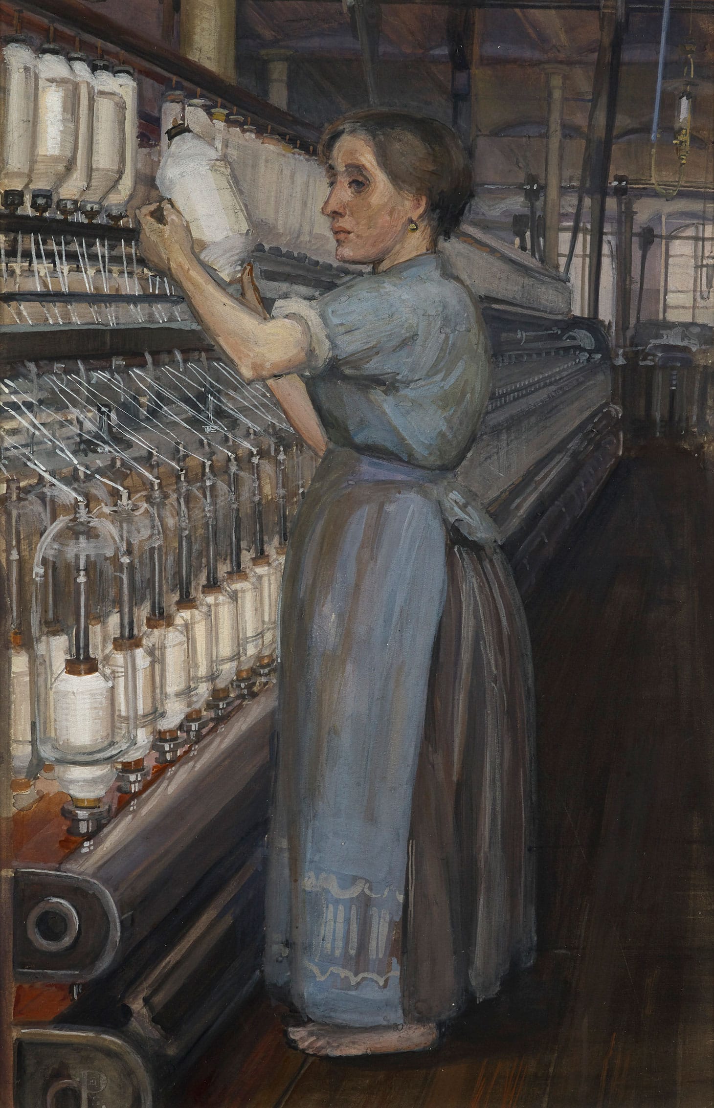 Sylvia Pankhurst, "In a Glasgow Cotton Spinning Mill: Changing the Bobbin" (1907) (image courtesy the Tate)