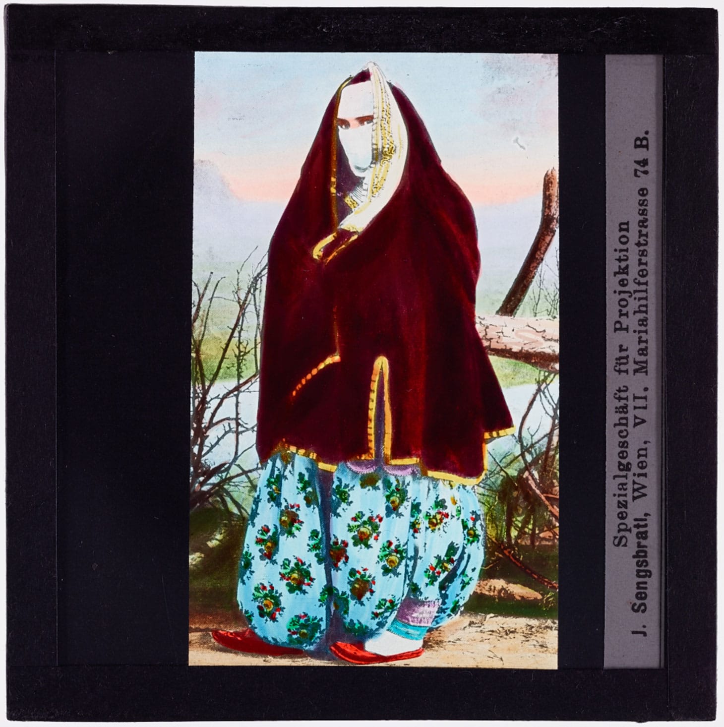 Turkish woman wearing veil (1900), glass lantern slide