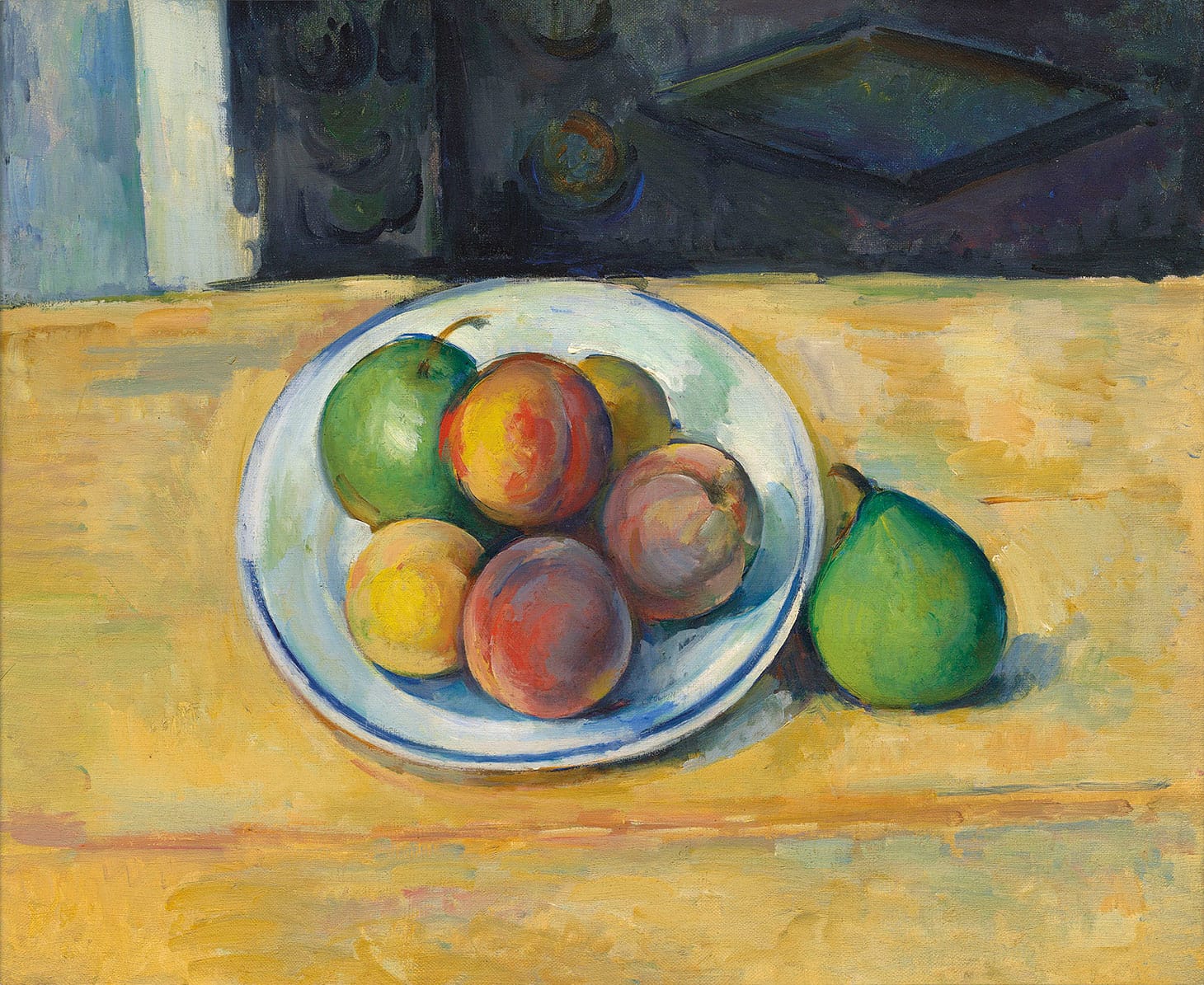 Paul Cézanne, "Nature morte de pêches et poires" (1885–87), oil on canvas, 15 x 18 1/8 inches (image courtesy Chrisitie's)
