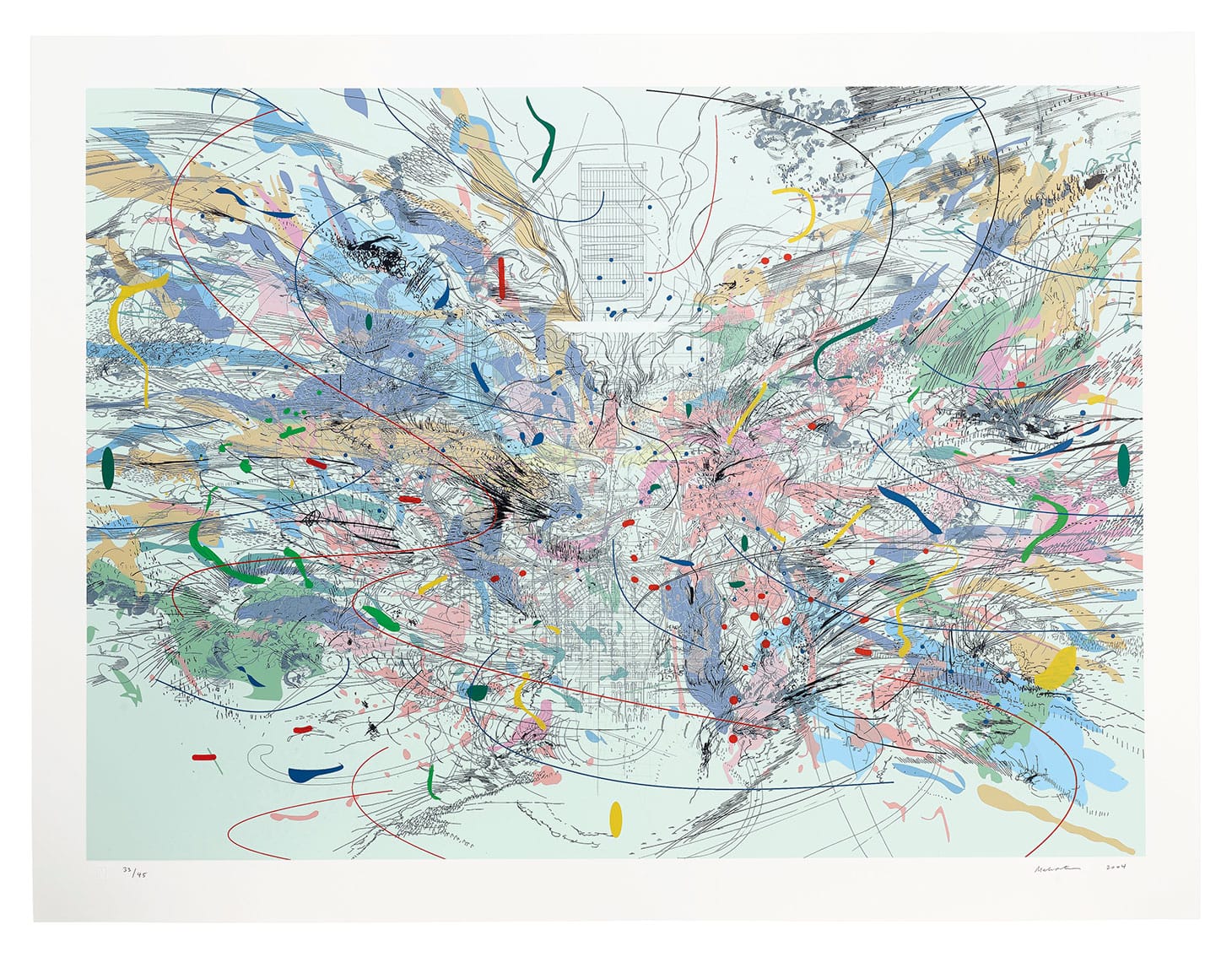 Julie Mehretu, "Entropia (review)" (2004), lithograph and screenprint in colors, on Arches 88 paper (image courtesy Christie's)