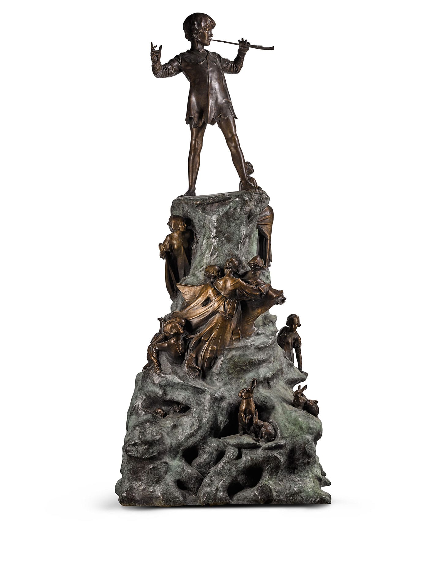 George James Frampton, "Peter Pan" (1987), bronze, mid-brown and green patina, 120 1/2 inches (image courtesy Sotheby's)