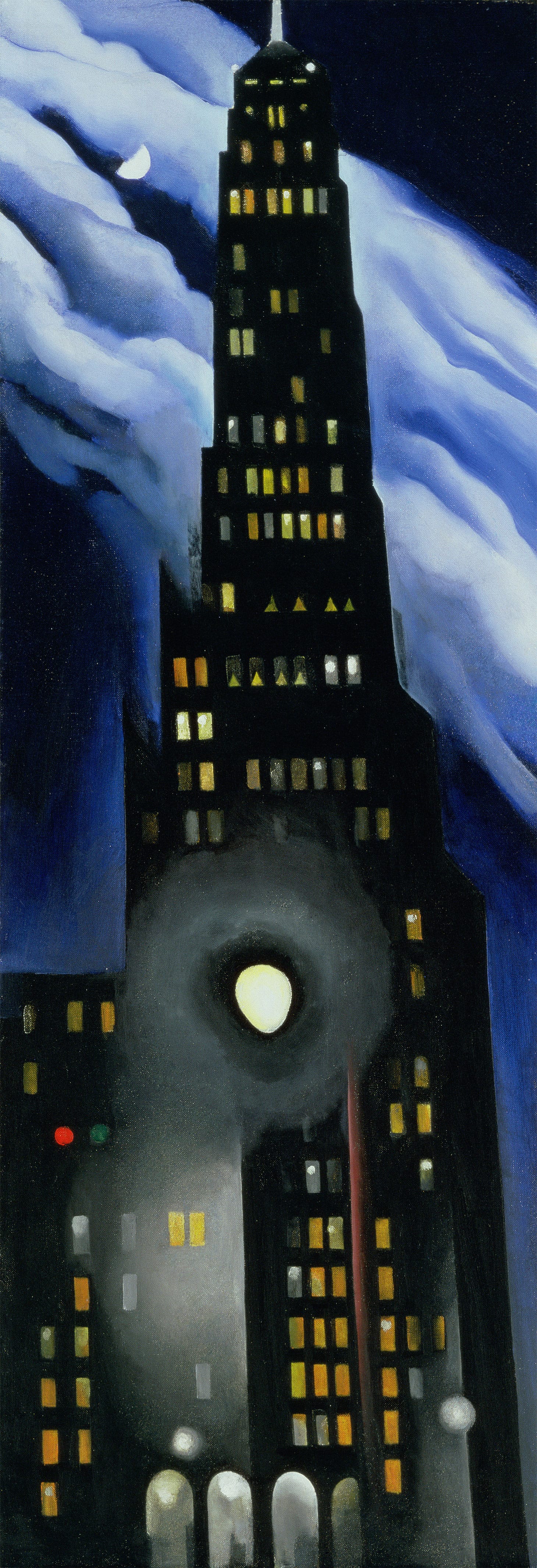 Georgia O'Keeffe, "Ritz Tower" (1928), oil on canvas, 40 1/4 x 14 inches (image courtesy Georgia O’Keeffe Museum, Museum Purchase, © Georgia O’Keeffe Museum)