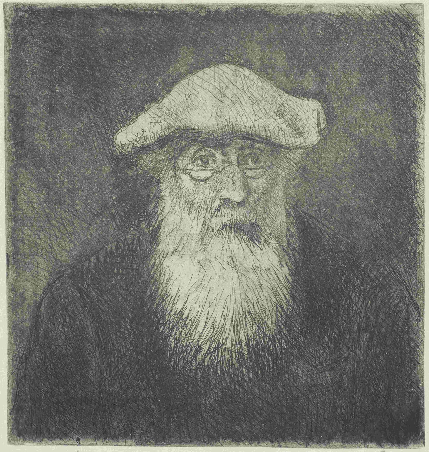 Camille Pissarro, "A Self Portrait" (1890–1891), etching, (image courtesy Van Gogh Museum, Amsterdam)
