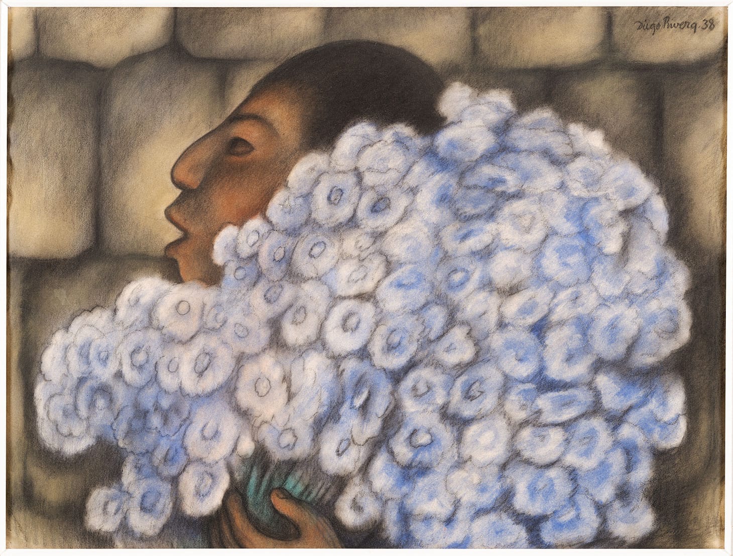 Diego Rivera, "The Flowerseller" (1938), pastel on paper, 18 3/4 × 24 3/4 inches (image courtesy Dallas Museum of Art)