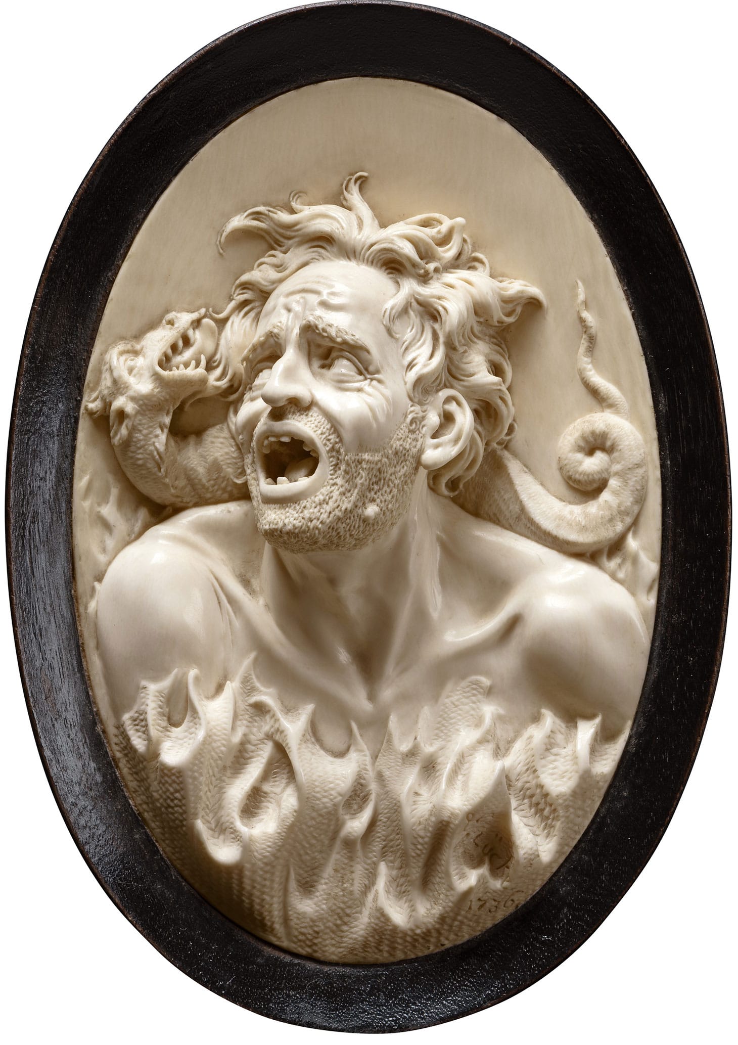 Johann Christoph Ludwig Lücke, "Allegory of Damnation in Hell, (1736), ivory, H. 14,8 cm, W. 10 cm, D. 2,3 cm (image courtesy Liebieghaus Skulpturensammlung ‒ Sammlung Reiner Winkler, Frankfurt am Main, photo by Liebieghaus Skulpturensammlung)