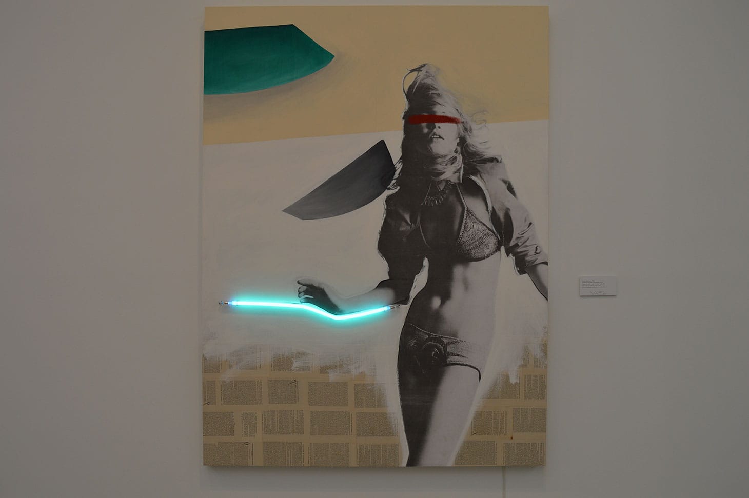 Javier Martin, "Blindness the Light of Knowledge" (1985), collage on wood, acrylic, oil color, neon light, 78 x 59 x 2 inches, Valli Art Gallery