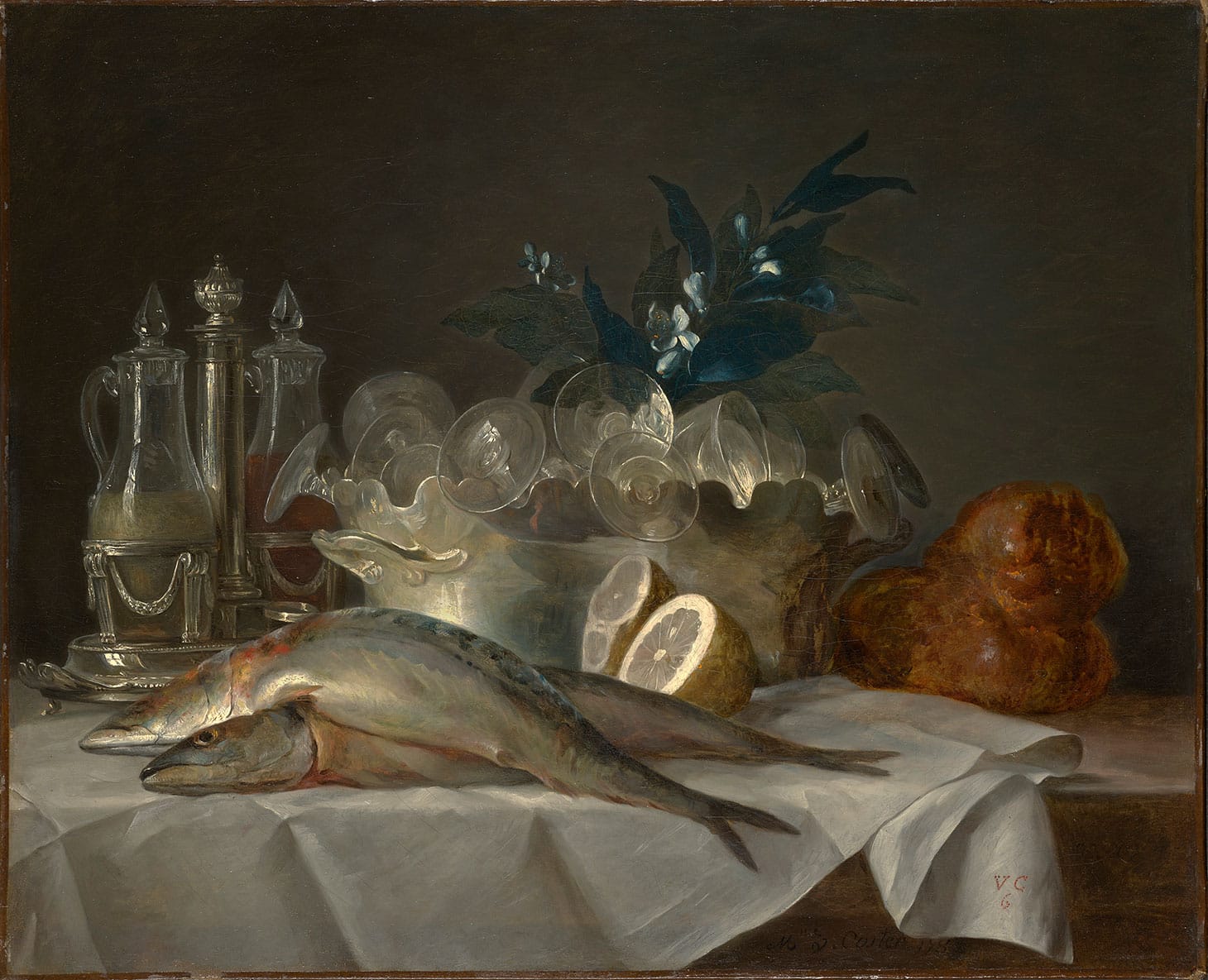 Anne Vallayer-Coster, "Still Life with Mackerel" (1787), oil on canvas, 19 1/2 x 24 inches (image courtesy Kimbell Art Museum, Gift of Sid R. Bass in honor of Kay and Ben Fortson)