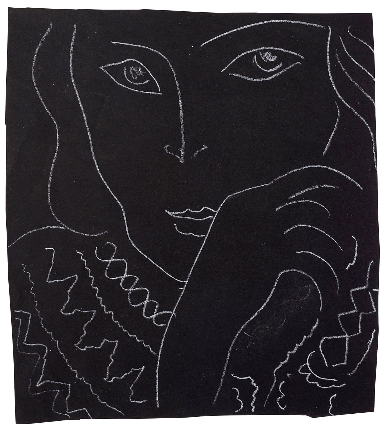 Henri Matisse, "Téte" (1936), white pencil on black paper, 9 3/8 x 8 1/4 inches (image courtesy Christie's)