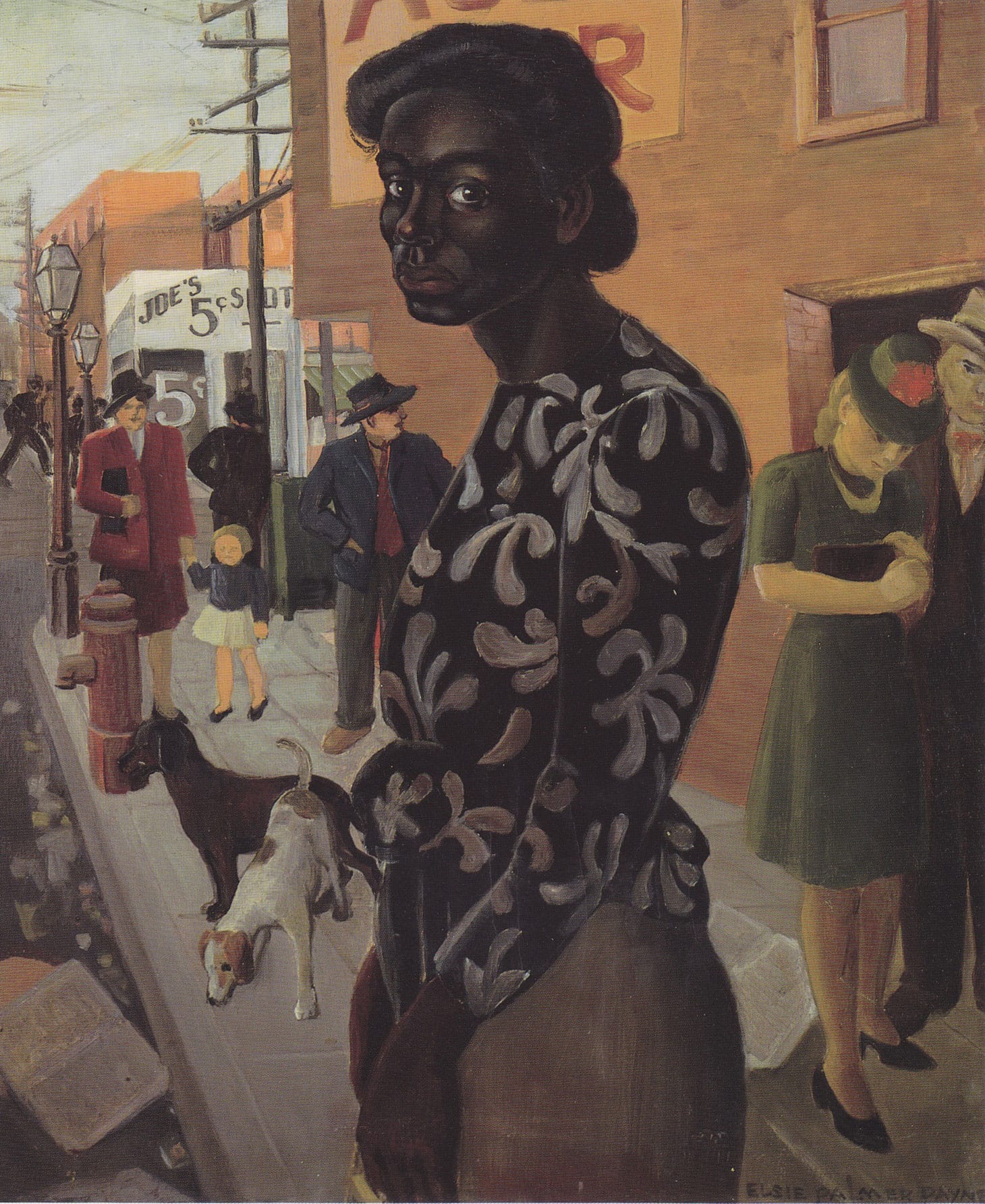 Elsie Palmer Payne, "Bus Stop" (1949), oil on canvas, 30 x 25 inches, The Buck Collection at the UCI Institute and Museum for California Art (all images courtesy De Ru's Fine Arts)
