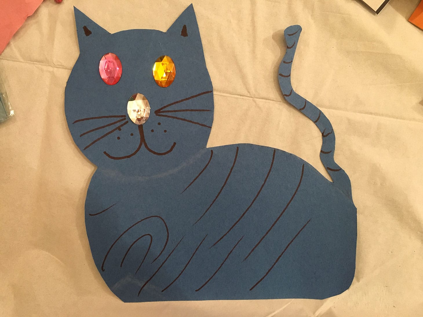 Yayoi Kusama, "Blue Cat" (2019), sharpie on construction paper, jewels