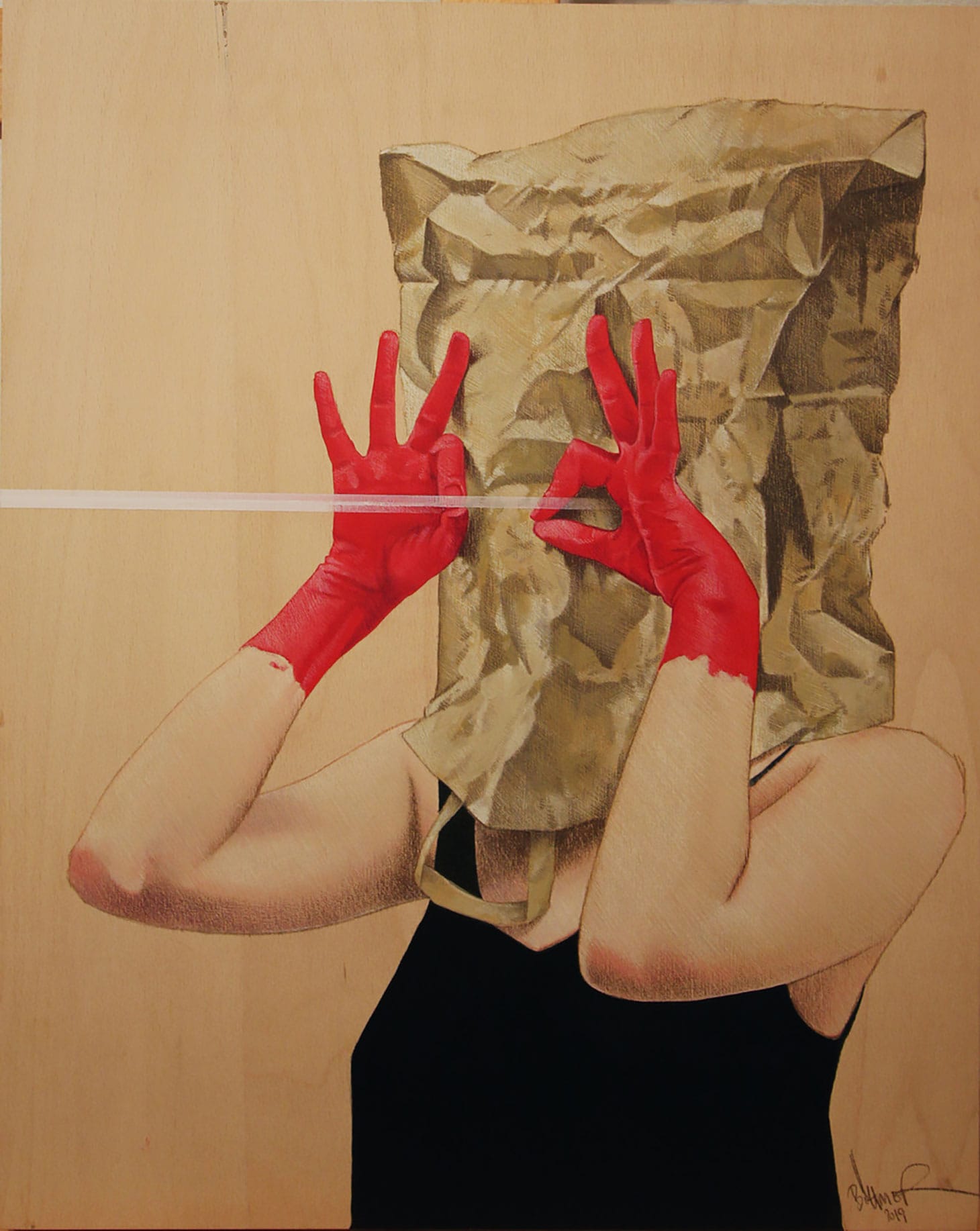 Cristian Boehmer, "Laser Eyes" (2019), drawing on wood panel (image courtesy the artist)