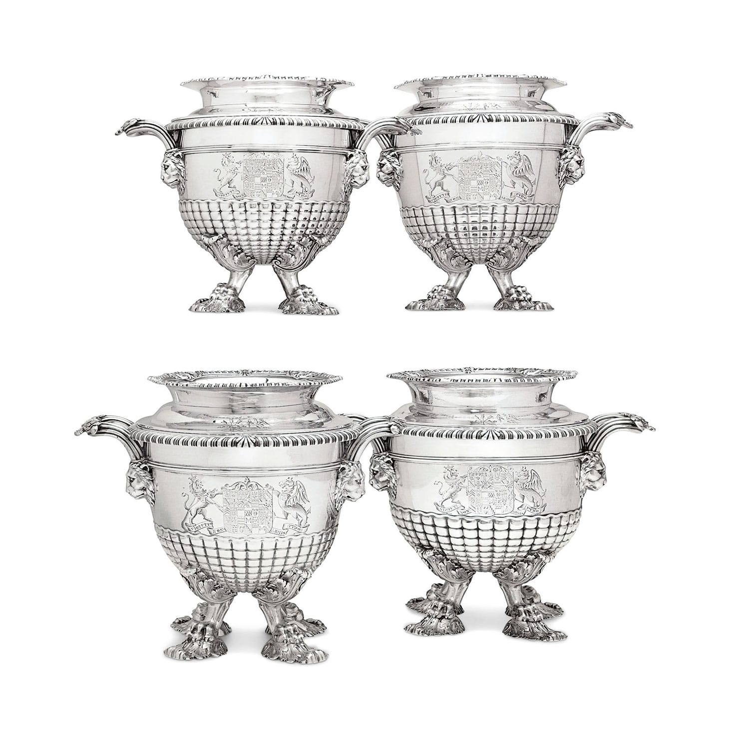 An important set of four regency wine coolers, mark of Paul Storr, London, two 1811, two 1813, 10 inches high (image courtesy Christie's) 