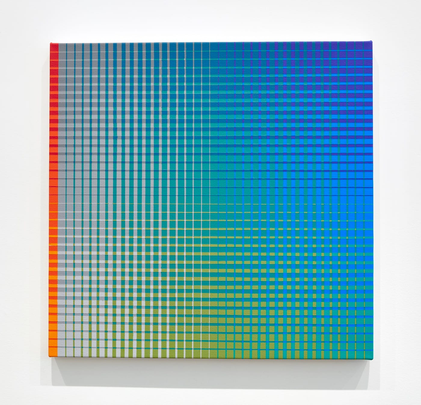 Sanford Wurmfeld, "II-12 (LN-BG/N-B) + B/1(O)" (2018), acrylic on canvas, 30 x 31 inches