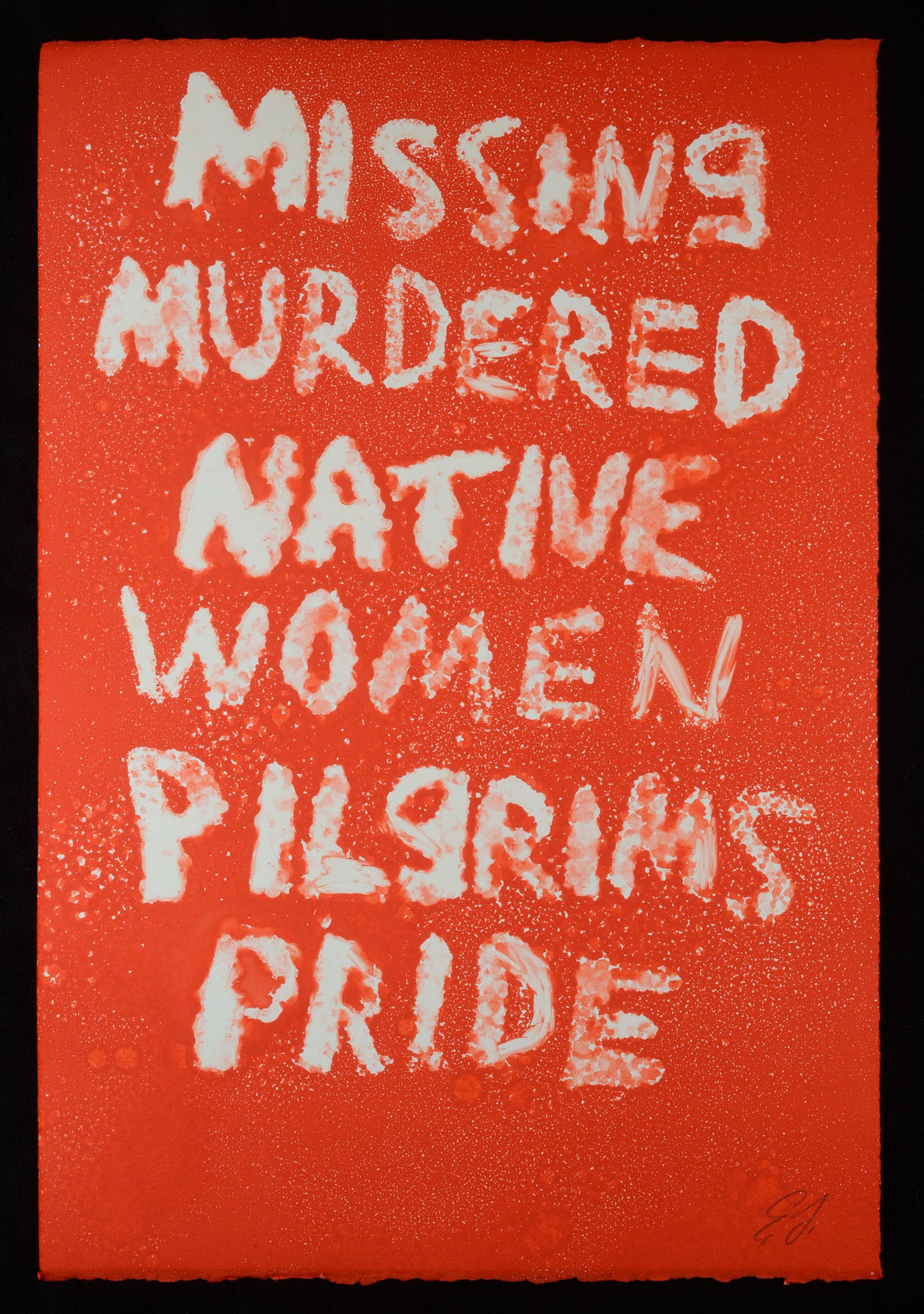 Edgar Heap of Birds, "Genocide and Democracy" (2016), monoprint on rag paper, 22 × 15 inches