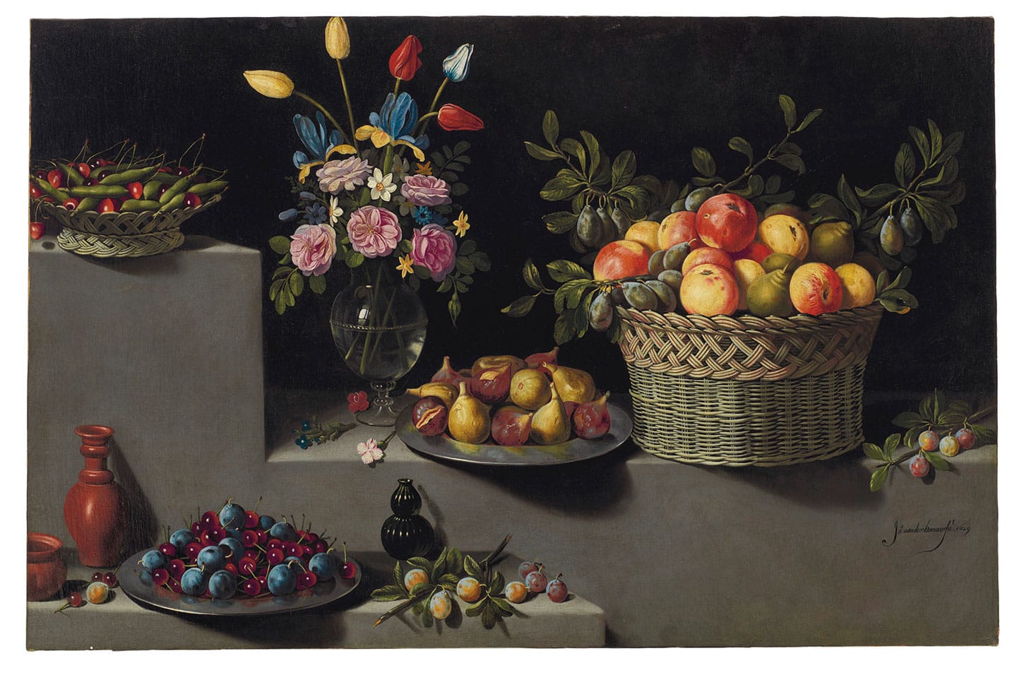 Juan van der Hamen y León, "Still Life with Flowers and Fruit" (1629), 34 x 51 7/8 inches (image courtesy Christie's)