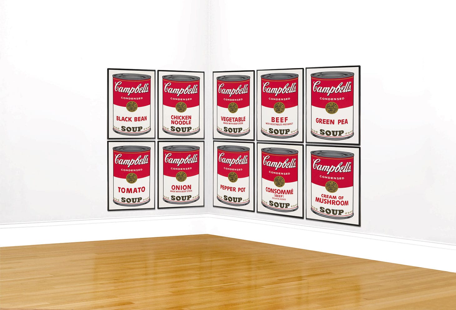 Andy Warhol, "Campbell's Soup I (F. & S. II.44-53)" (1968), 10 screenprints in colors, on wove paper, printed by Salvatore Silkscreen Co., Inc., published by Factory Additions, New York, framed, sheets: 35 x 23 inches (image courtesy Sotheby's)