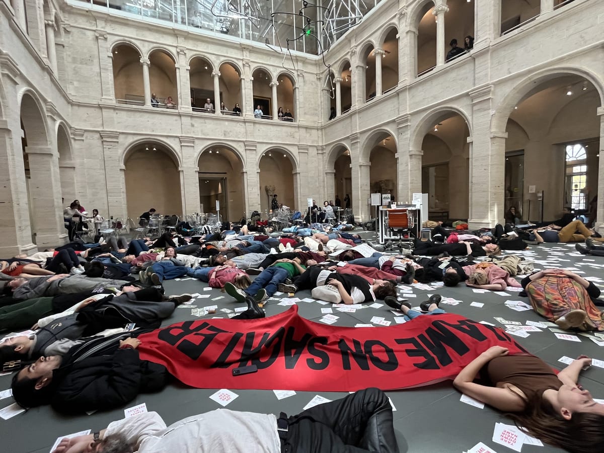 In Surprise “Die-In,” Protesters Demand Harvard Take Down Sackler Name