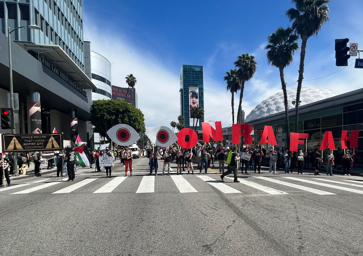 LA Protesters Block Traffic, Chanting “No Oscars During Genocide”