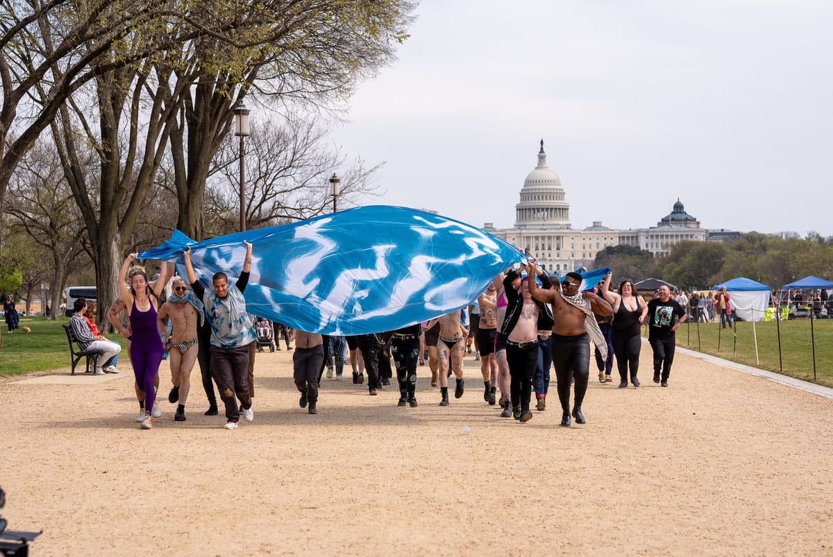 Activists Create Life-Sized Cyanotype in Trans Solidarity Action