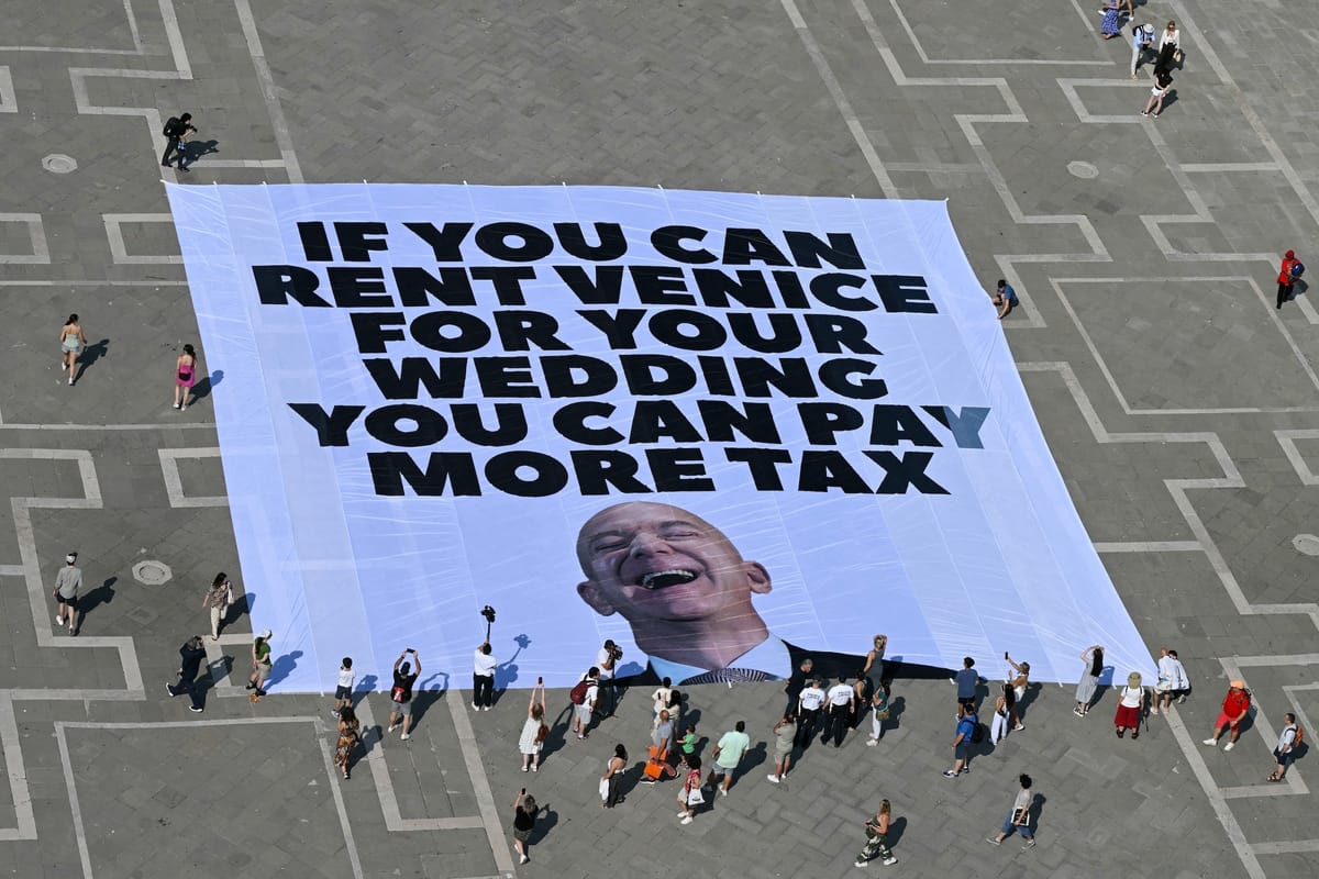 Venice Climate Activists Have a Blunt Message for Jeff Bezos