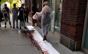 Artists Protest Carl Andre Retrospective with Blood Outside of Dia:Chelsea