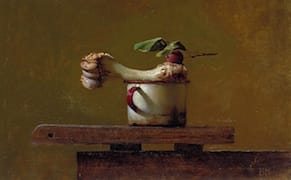 Bruce Kurland’s Unorthodoxy, or 'Arrangement with Duck’s Skull, Romaine Lettuce, and Migratory Bird Stamp'