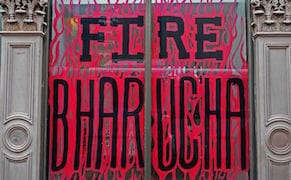 A message painted on a window of Cooper Union's Foundation Building in April 2013. (courtesy Free Cooper Union)