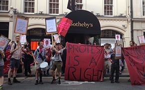 Sotheby's Cleaners and Porters Protest Outside London Contemporary Art Sale