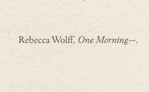 Keep Looking: Rebecca Wolff’s 'One Morning—.'