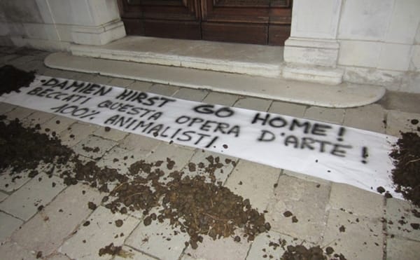 Animal Rights Activists Protest Damien Hirst Show in Venice with 88 Pounds of Dung [UPDATED]