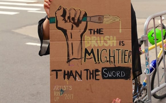 A Small but Steadfast Group of Artists Gathers in NYC to Protest Trump’s Anti-Arts Agenda