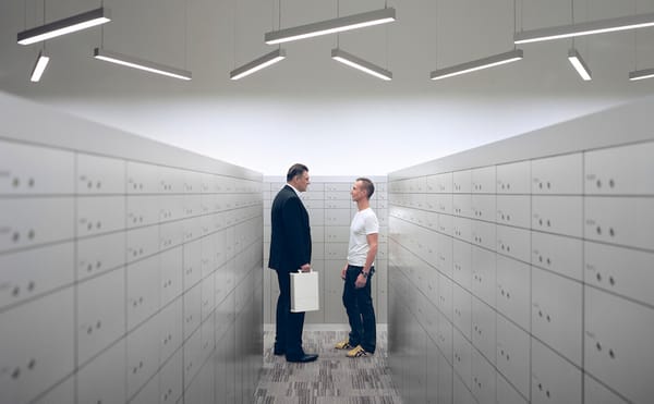 Paolo Woods and Gabriele Galimberti, “Tony Reynard and Christian Pauli, in Singapore Freeport” (2015), photograph (courtesy t