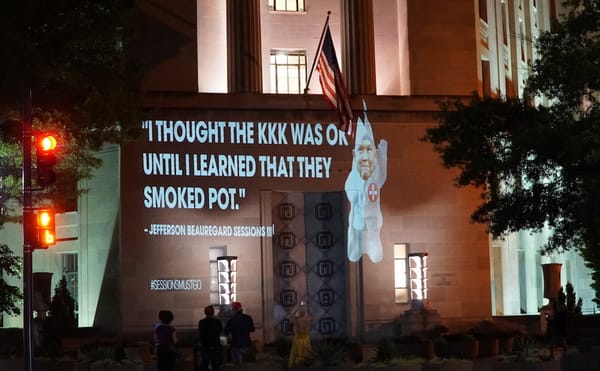 Artist Projects Image of Jeff Sessions as Klansman on Department of Justice