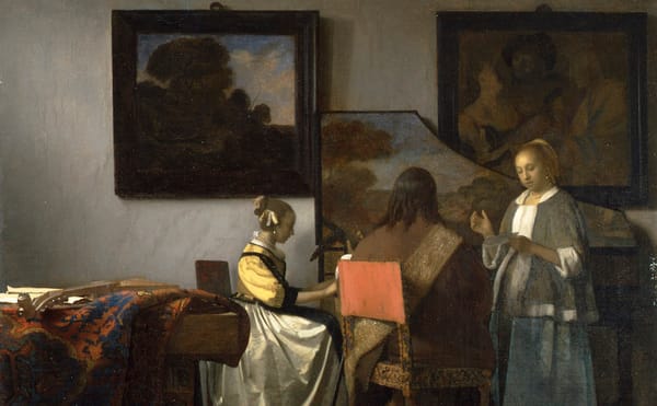 Jan Vermeer, "The Concert" (ca 1665), oil on canvas, 28 9/16 x 25 1/2 in (courtesy Isabella Stewart Gardner Museum, Boston)