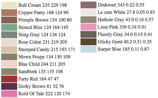 From Farty Red to Le Cute White, an Algorithm Generates Absurd Color Names