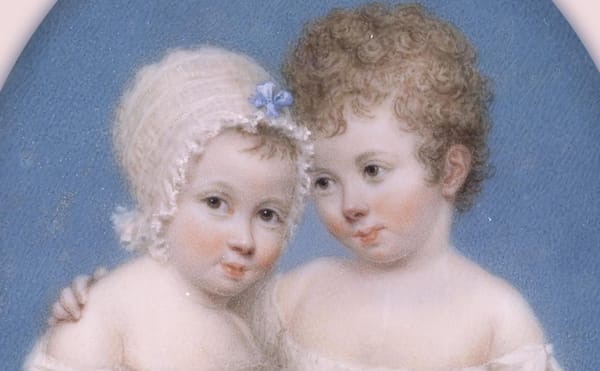 J.T. Mitchell, "Elizabeth Mary and Augustus William Hillary" (1803), Watercolor on ivory, 9k rose gold, paper, glass, Museum