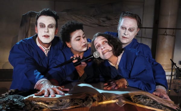 Aidan O'Shea, Regina Strayhorn, Ayun Halliday, and Ben Watts in Faust 3: The Turd Coming, or The Fart of the Deal (all photos