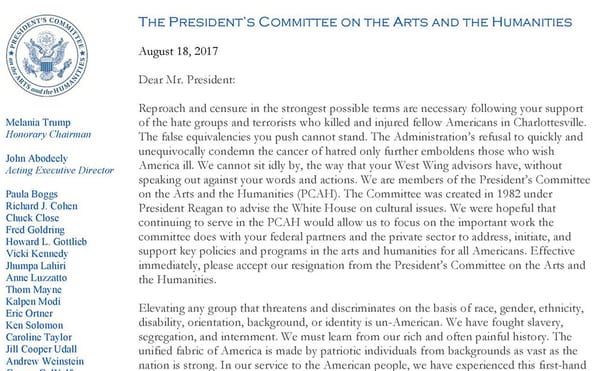 Members of President’s Arts Committee Resign en Masse in Protest of Trump [UPDATED]