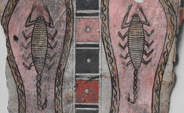 Panel from beneath feet of a cartonnage, with scorpions on soles, Egyptian, late 3rd century BCE–1st century CE; cartonnage,