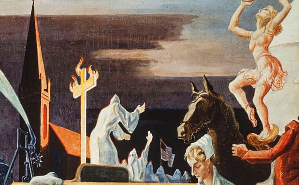 Cultural Panel X of Thomas Hart Benton's "A Social History of Indiana" (1933), “Parks, the Circus, the Klan, the Press” (phot