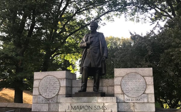 Statue of J. Marion Sims in Central Park (photo Benjamin Sutton/Hyperallergic)