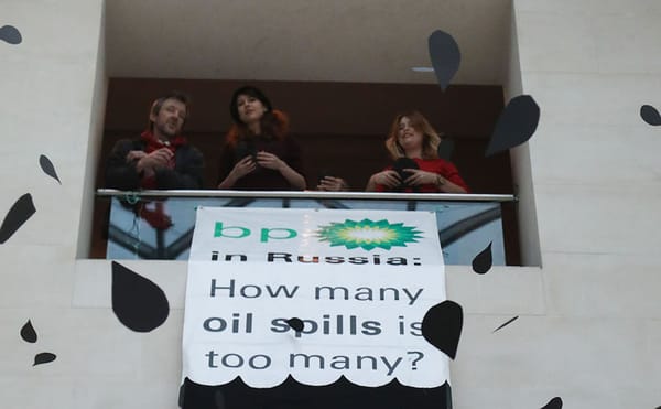 Activist theater group BP Or Not BP? drop thousands of paper oil drops in the British Museum in protest of BP's sponsorship o
