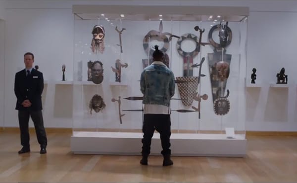 The "Museum of Great Britain" scene from Black Panther (2018) (courtesy Walt Disney Studios Motion Pictures)